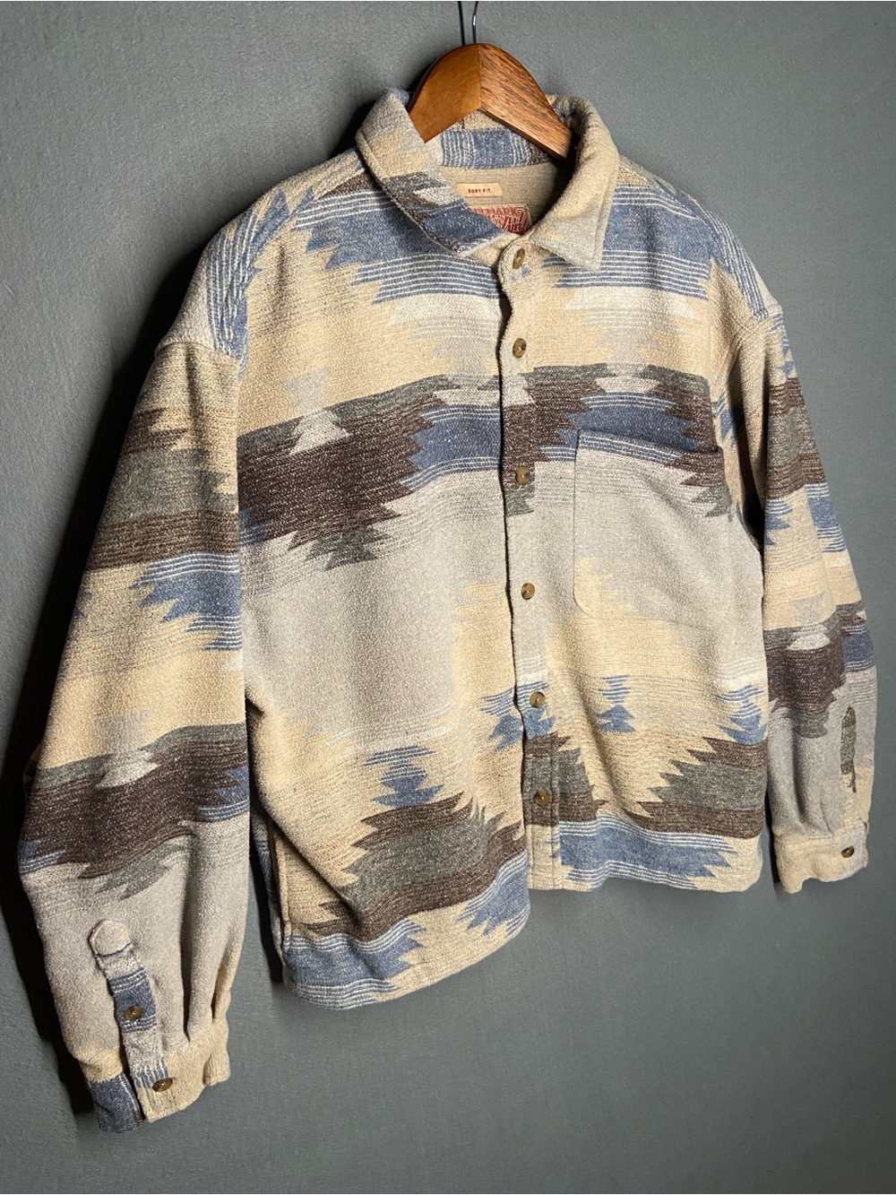 Brooklyn Cloth Beige, Blue & Brown Aztec Button-Up Shirt Jacket
